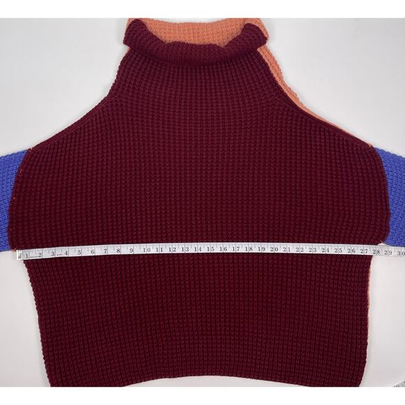 Free People Park City Color Block Knit Pullover Sweater Chunky Knit Size Large - Picture 9 of 10
